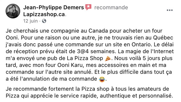 Lapizzashop.ca meilleur service client au Québec